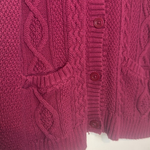 Croft & Barrow Burgundy Cotton Chunky Knit Sweater with Pockets Size L - Picture 2 of 5